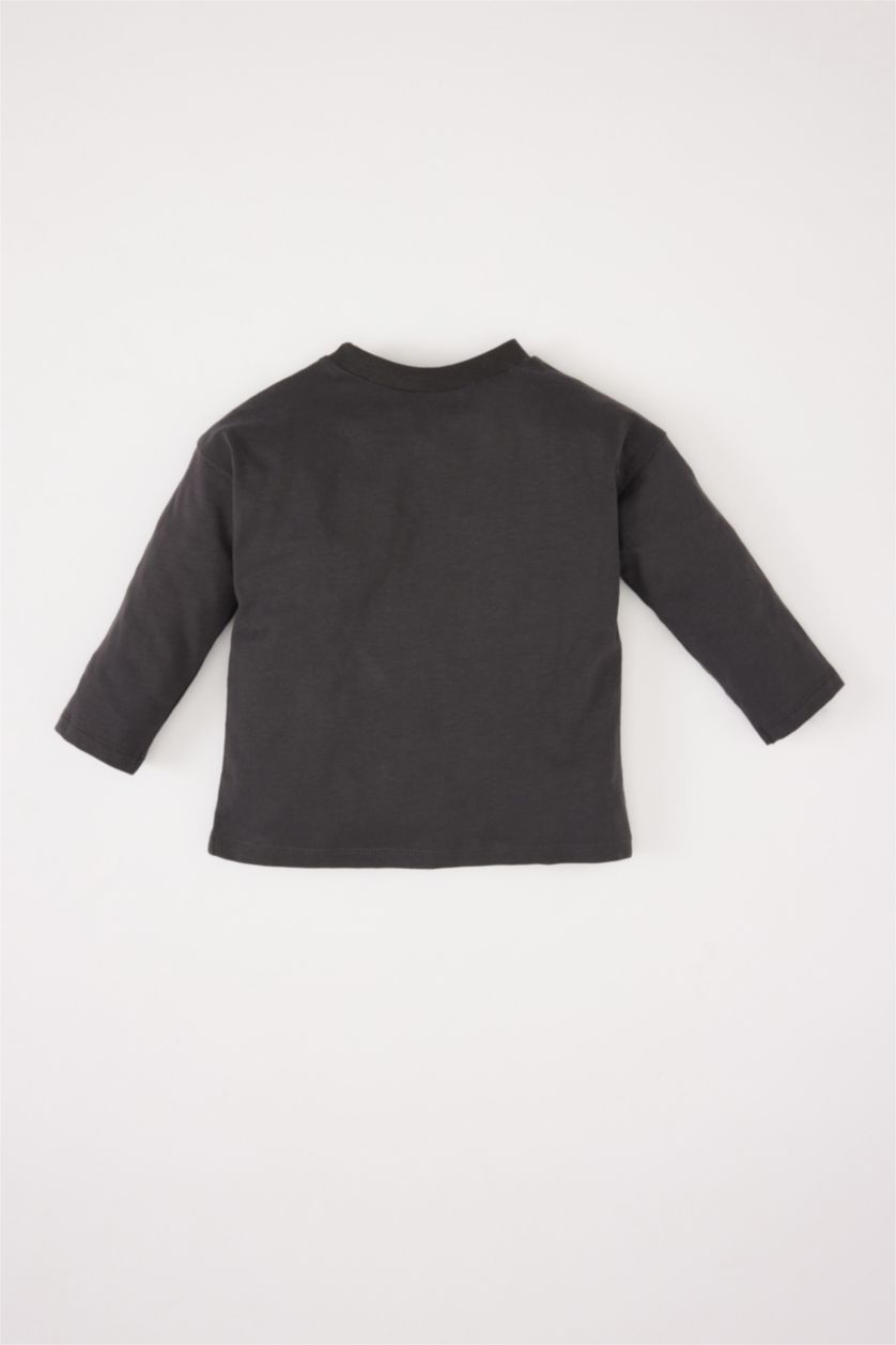 BÉBÉ GARÇON Anthracite T-shirt imprimé avec animaux à col rond et manches longues pour bébé garçon