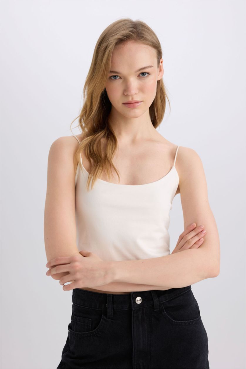 WOMAN White Slim Fit Crew Neck Tank Top