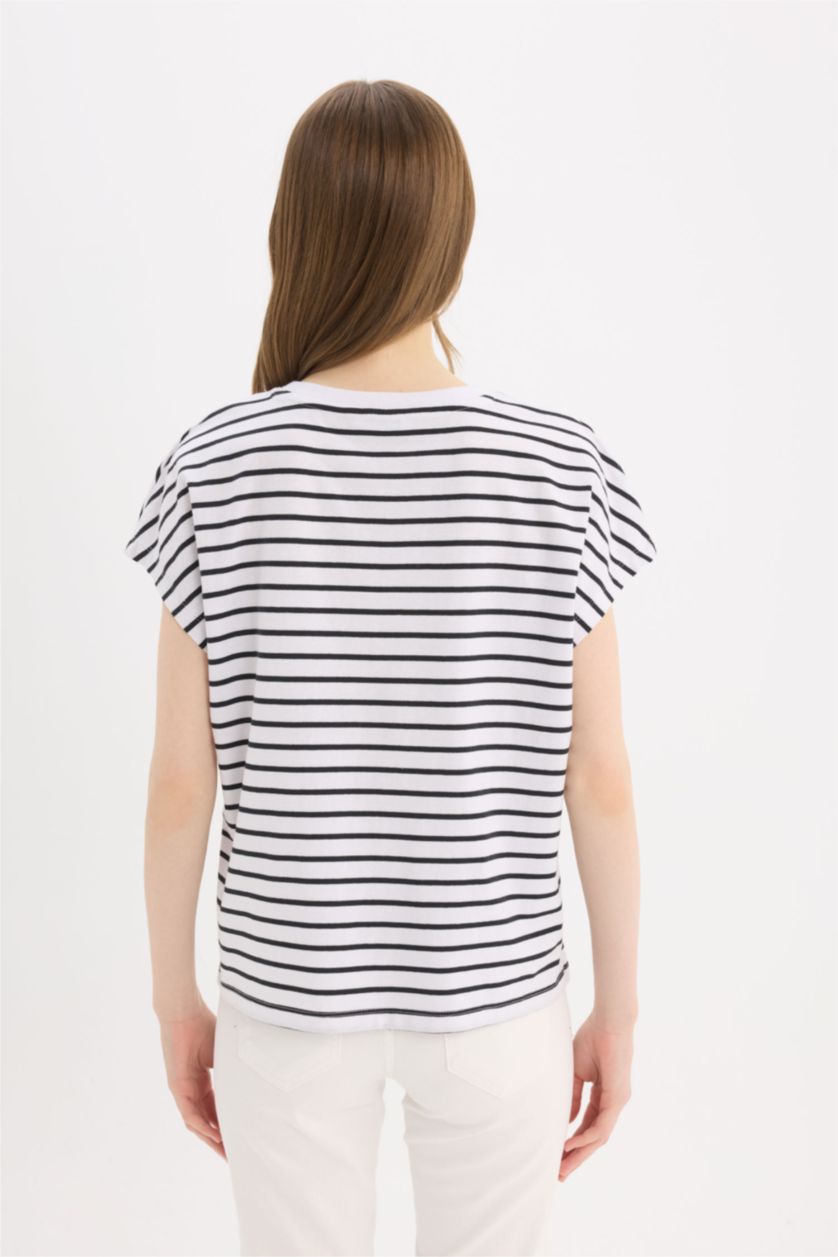 Әйелдерге ақ дөңгелек жаға Қысқа жеңді футболка