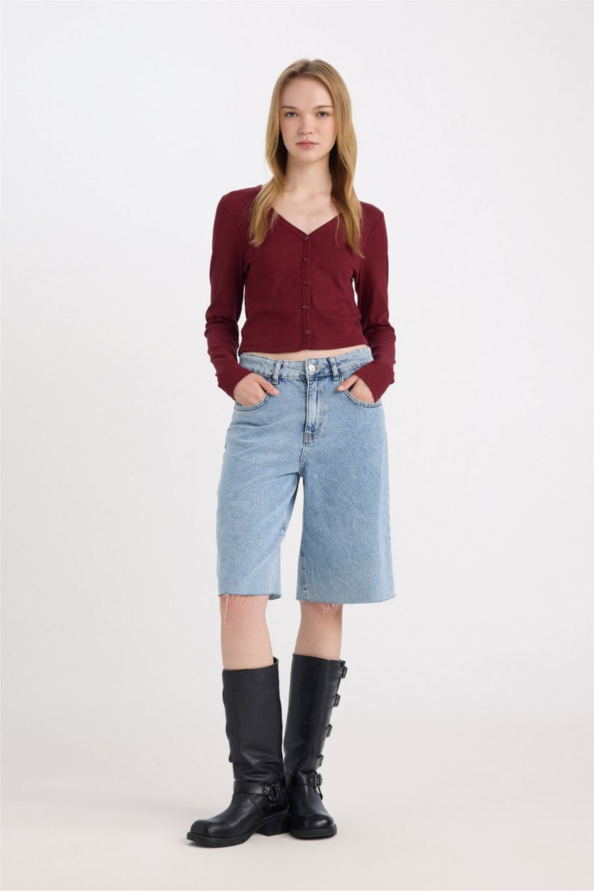 FEMME Bordeaux Cardigan Slim basique à col en V