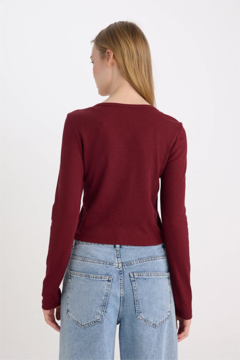 FEMME Bordeaux Cardigan Slim basique à col en V