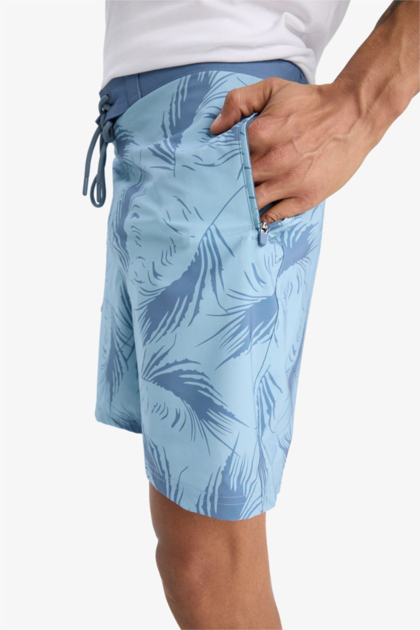 Erkek Mavi Regular Fit Desenli Esnek Dokulu Deniz Şortu