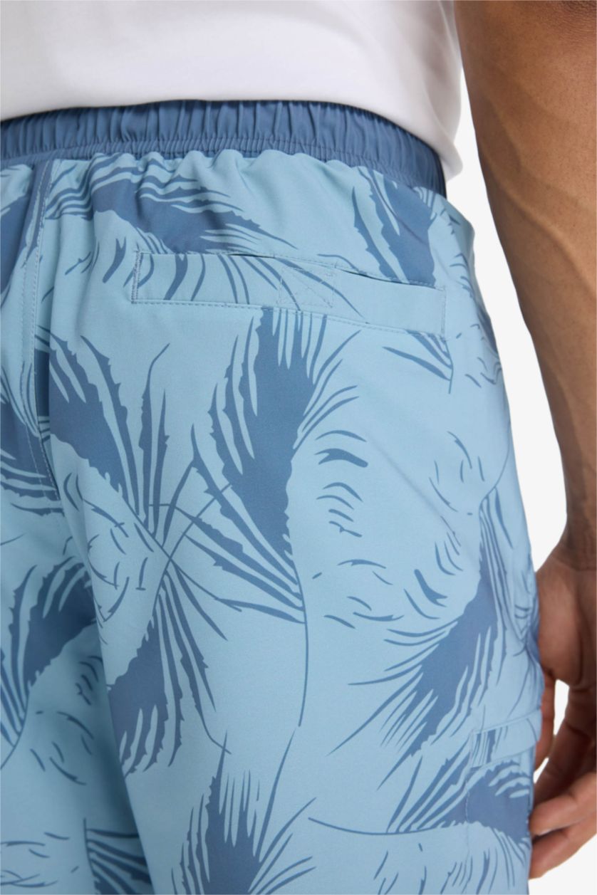 Erkek Mavi Regular Fit Desenli Esnek Dokulu Deniz Şortu