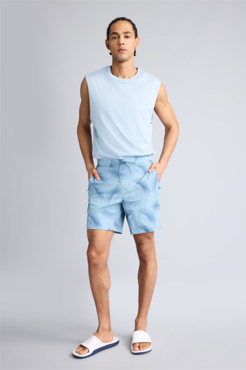 Man Blue DeFactoFit Regular Fit Patterned Flexible Textured Swim Shorts