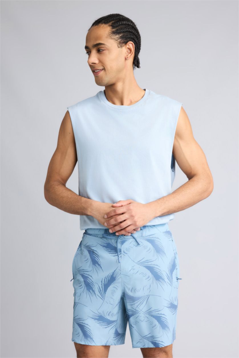 Man Blue DeFactoFit Regular Fit Patterned Flexible Textured Swim Shorts