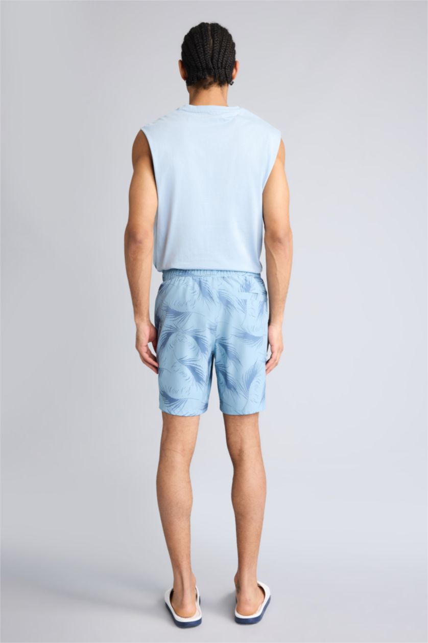 Man Blue DeFactoFit Regular Fit Patterned Flexible Textured Swim Shorts