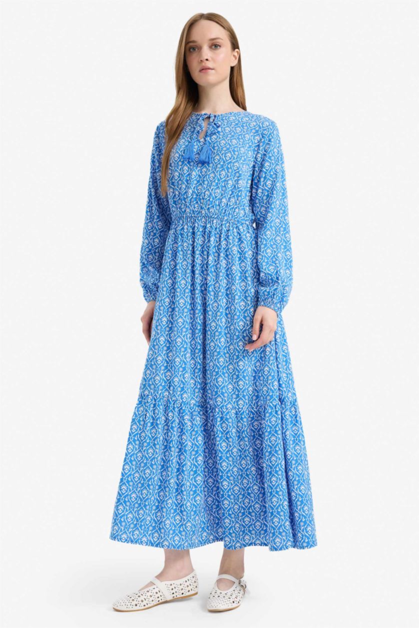 WOMAN Royal Crew Neck Patterned Viscose Maxi Dress