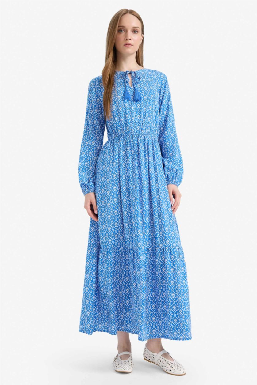 WOMAN Royal Crew Neck Patterned Viscose Maxi Dress