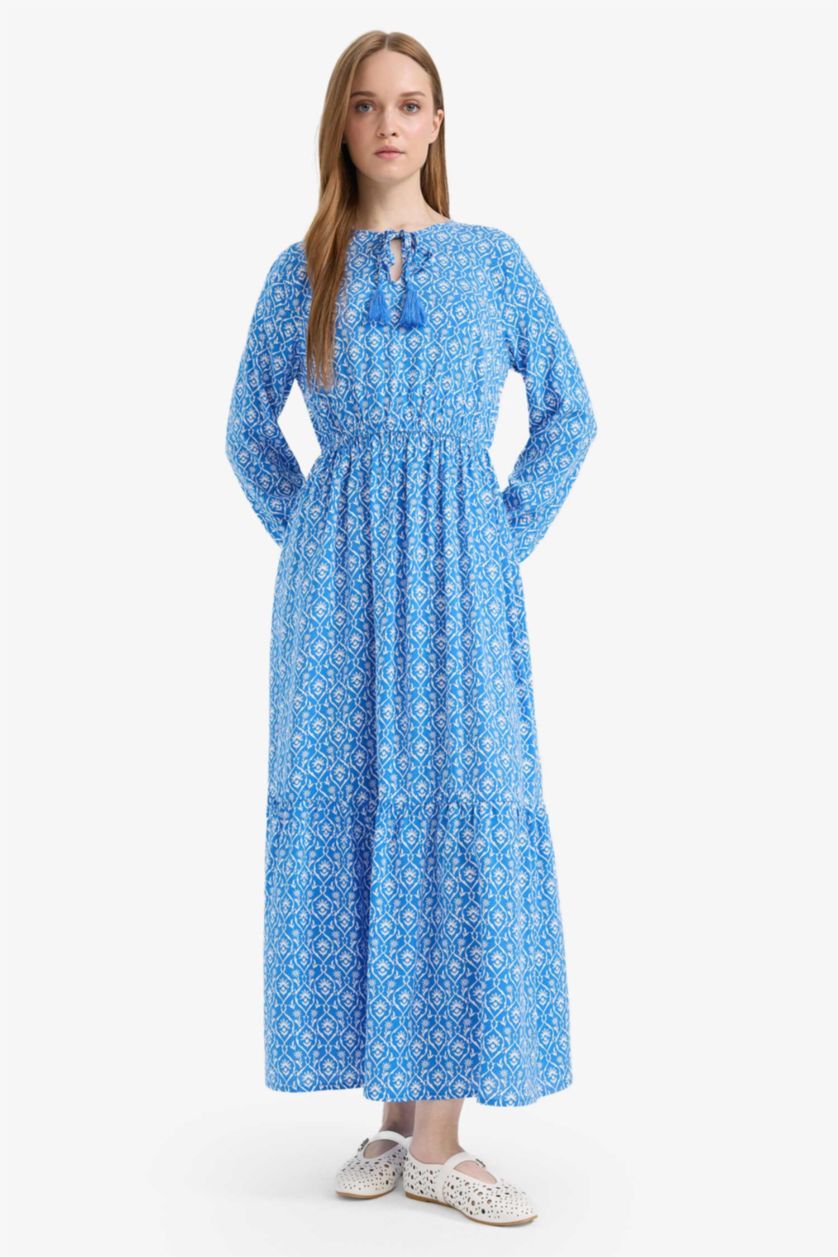 WOMAN Royal Crew Neck Patterned Viscose Maxi Dress