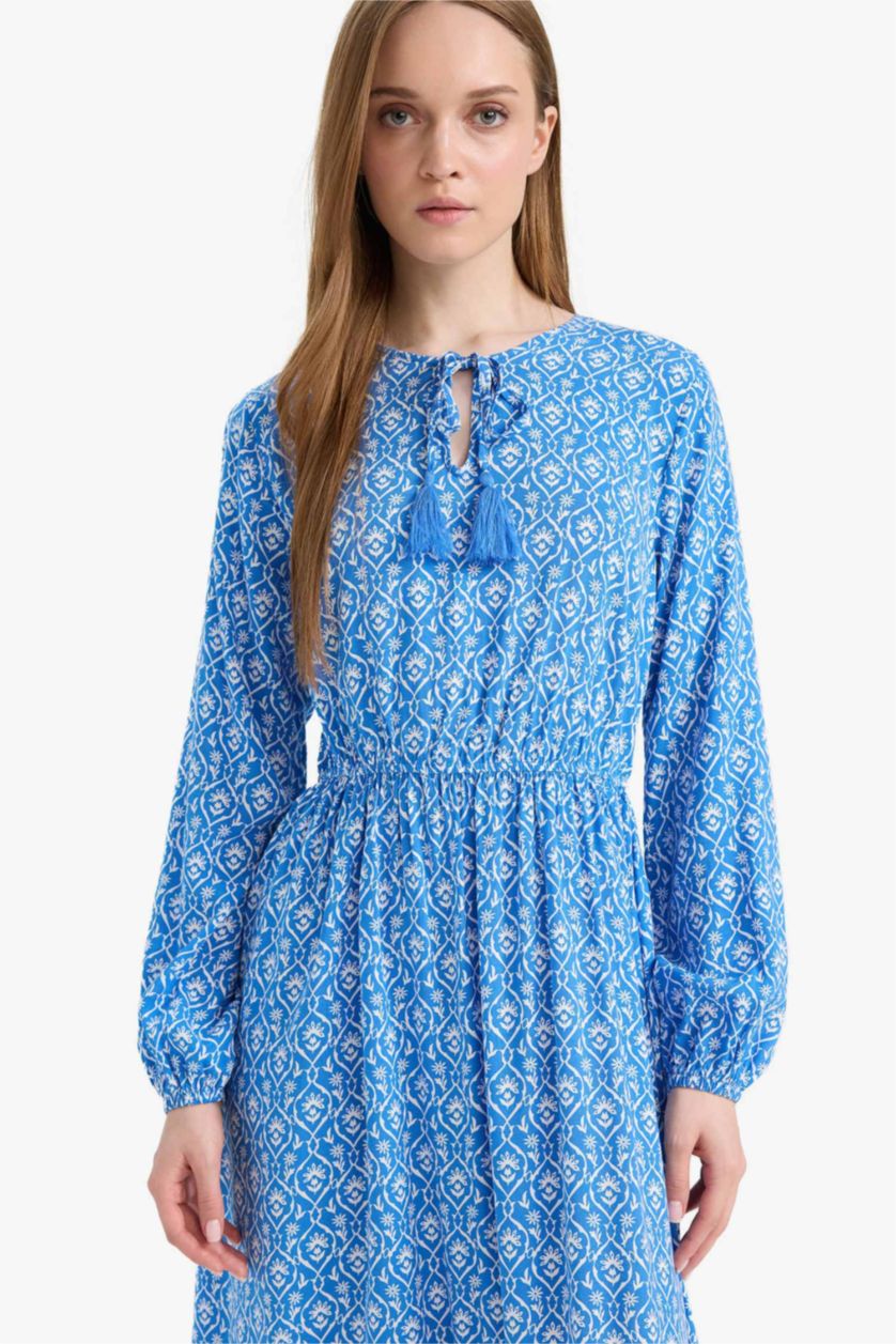 WOMAN Royal Crew Neck Patterned Viscose Maxi Dress