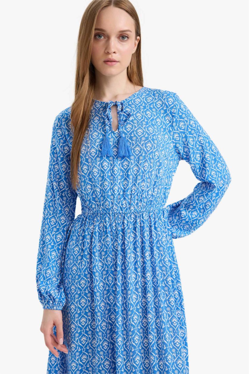 WOMAN Royal Crew Neck Patterned Viscose Maxi Dress