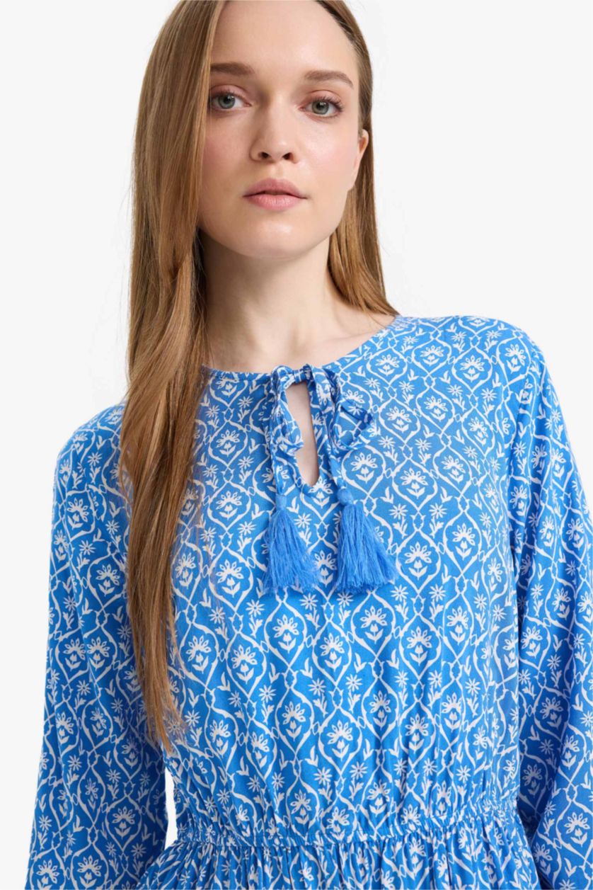 WOMAN Royal Crew Neck Patterned Viscose Maxi Dress