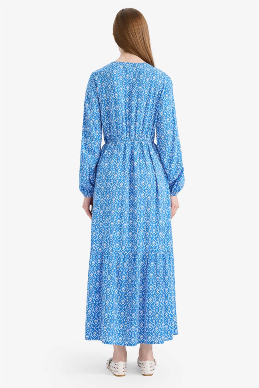 WOMAN Royal Crew Neck Patterned Viscose Maxi Dress