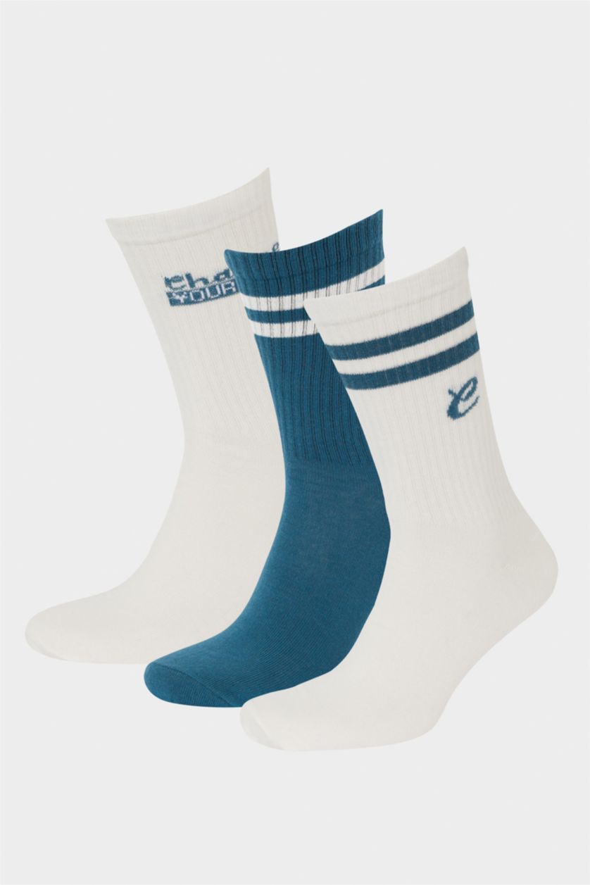 Erkek Beyaz Erkek Rahat Lastikli 3'lü Pamuklu Uzun Çorap