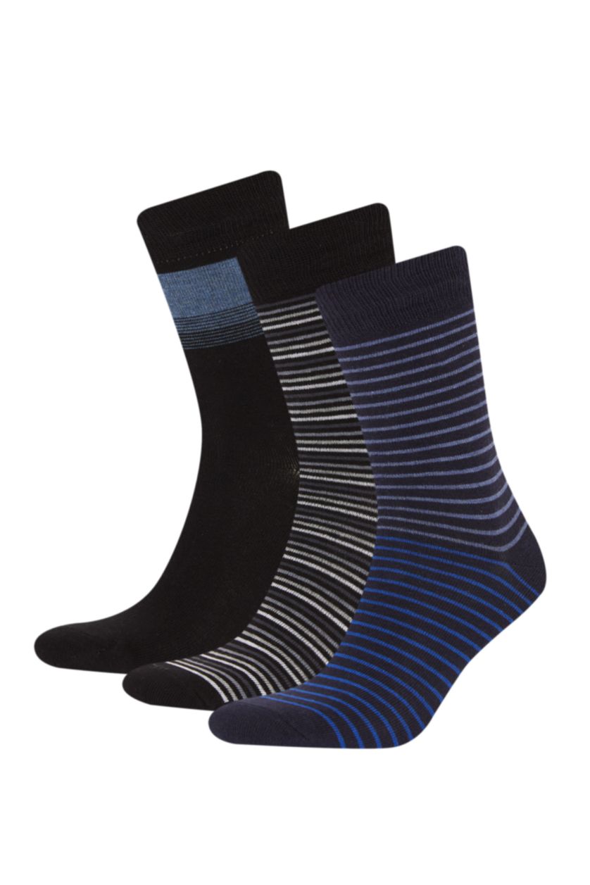 Erkek Siyah Erkek 3'lü Pamuklu Uzun Çorap