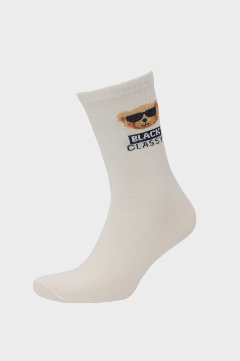 Erkek Beyaz Erkek Rahat Lastikli 2'li Pamuklu Uzun Çorap