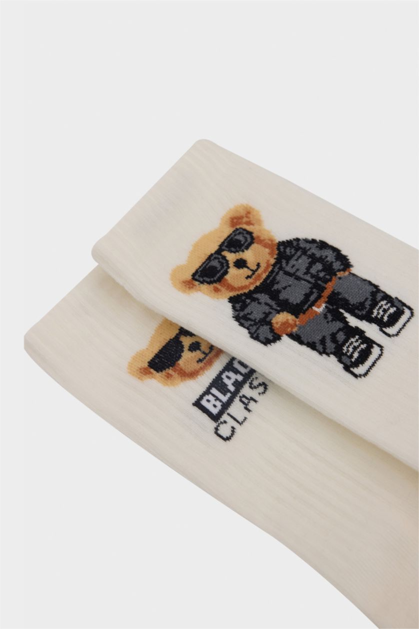 Erkek Beyaz Erkek Rahat Lastikli 2'li Pamuklu Uzun Çorap