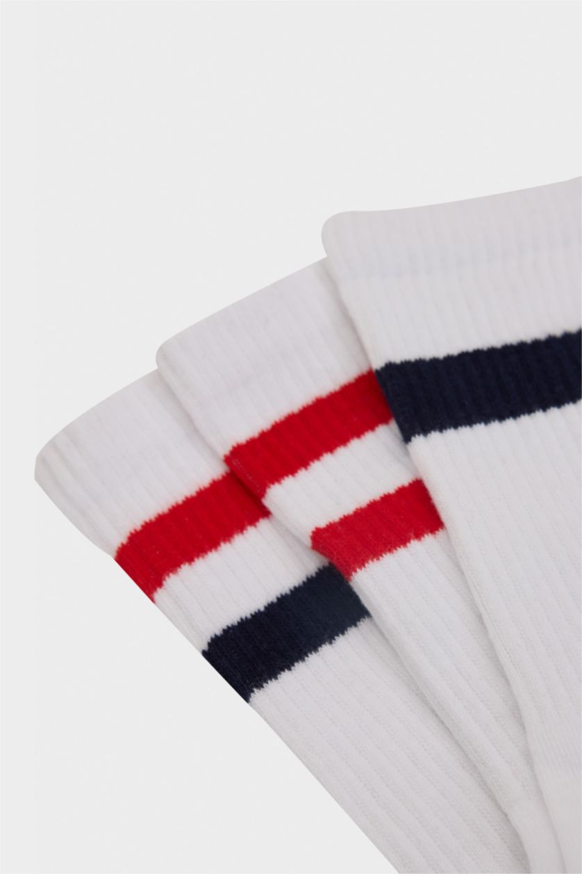 Erkek Beyaz Erkek Rahat Lastikli 3'lü Pamuklu Uzun Çorap