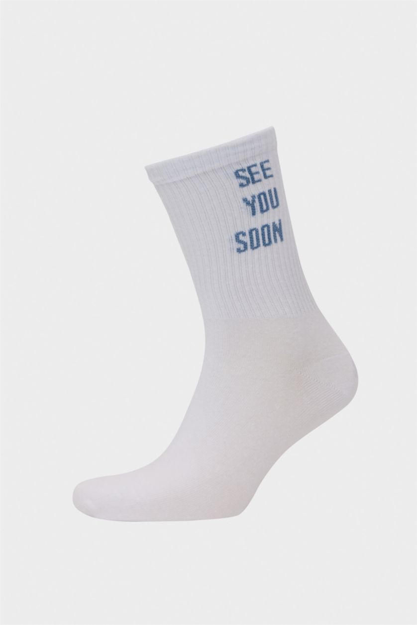 Erkek Beyaz Erkek Rahat Lastikli 3'lü Pamuklu Uzun Çorap