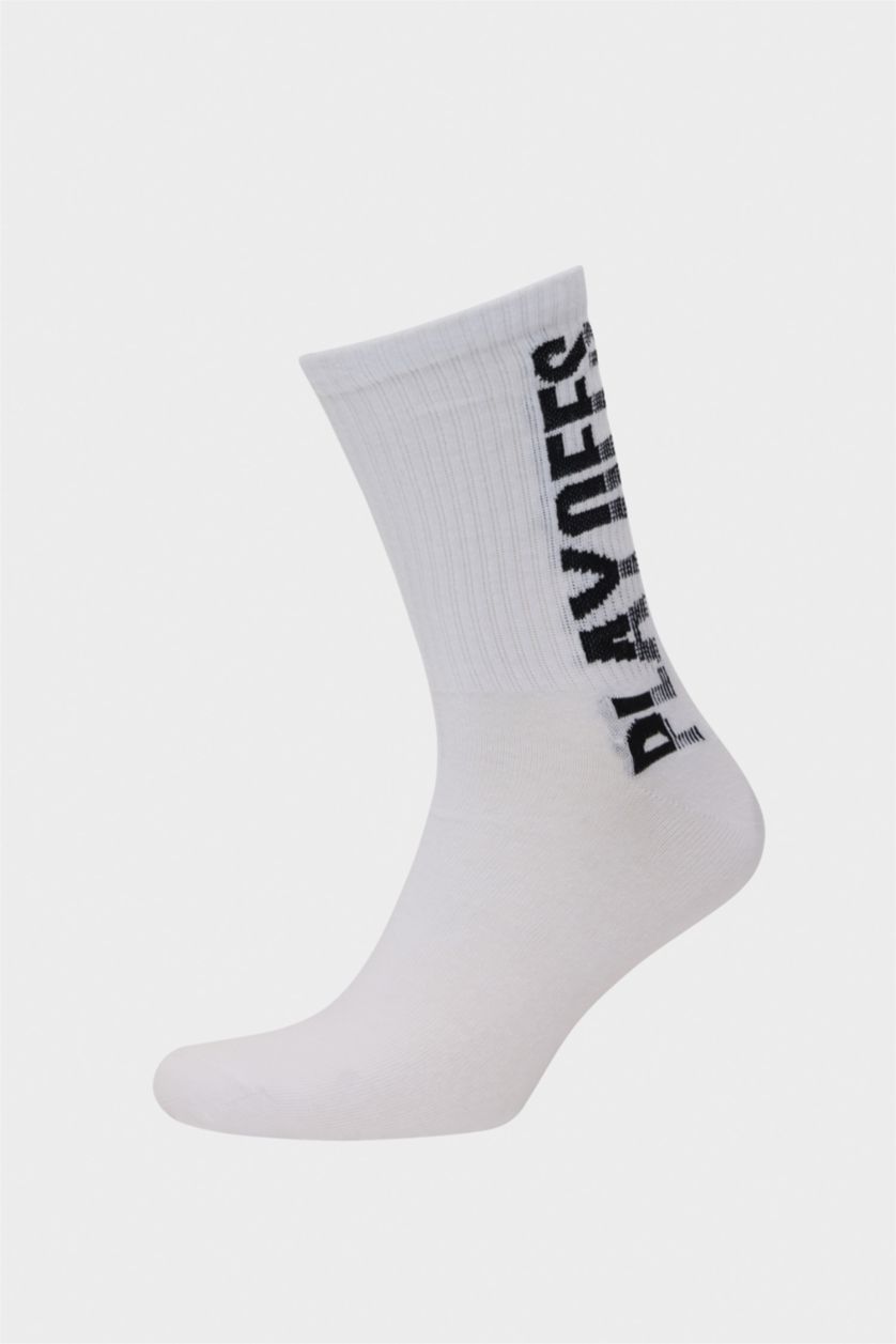 Erkek Beyaz Erkek 3'lü Pamuklu Uzun Çorap