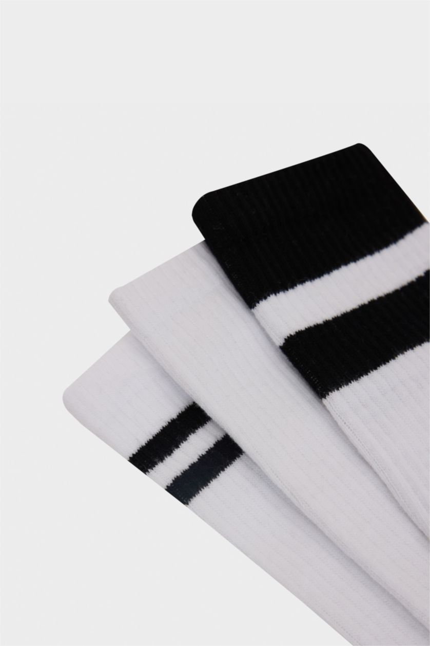 Erkek Beyaz Erkek 3'lü Pamuklu Uzun Çorap