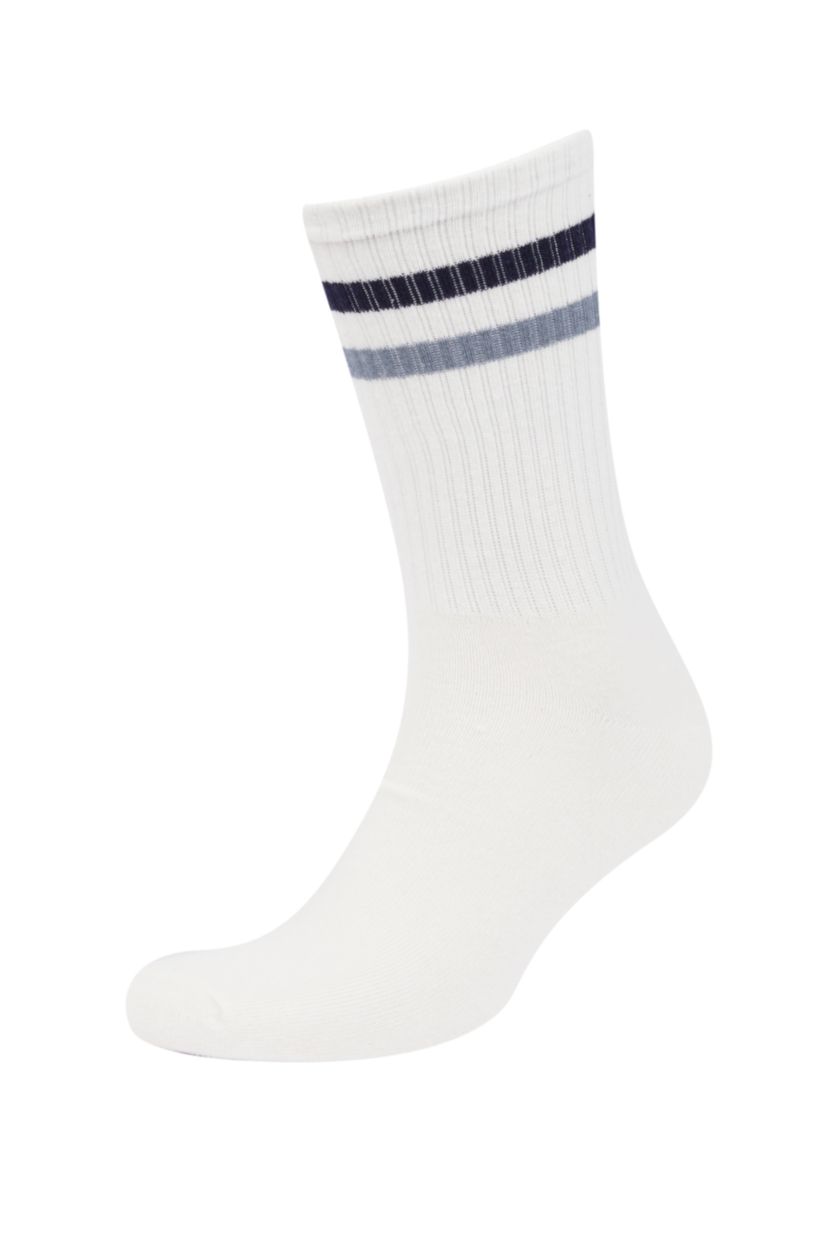Erkek Beyaz Erkek Rahat Lastikli 3'lü Pamuklu Uzun Çorap