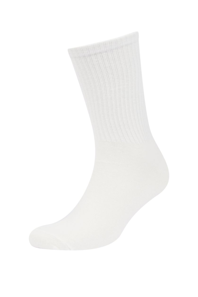 Erkek Beyaz Erkek Rahat Lastikli 3'lü Pamuklu Uzun Çorap