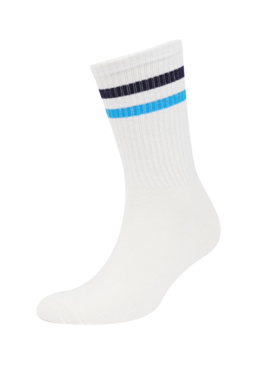 Erkek Beyaz Erkek Rahat Lastikli 3'lü Pamuklu Uzun Çorap