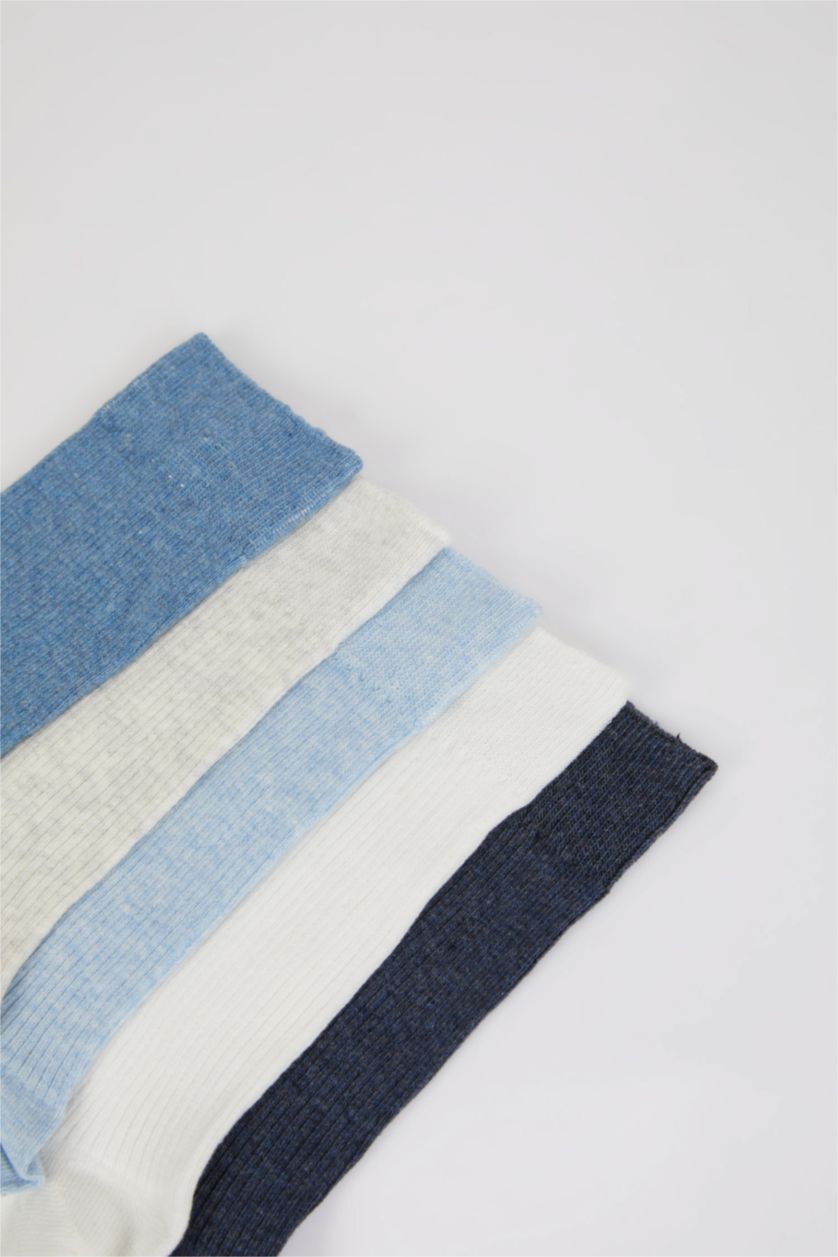 Erkek Mavi Erkek Rahat Lastikli 5'li Pamuklu Uzun Çorap