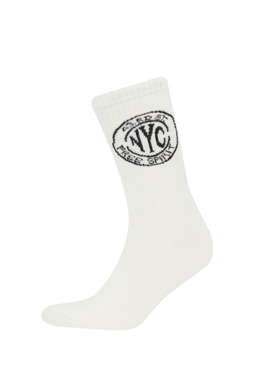 Erkek Beyaz Erkek Rahat Lastikli 3'lü Pamuklu Uzun Çorap