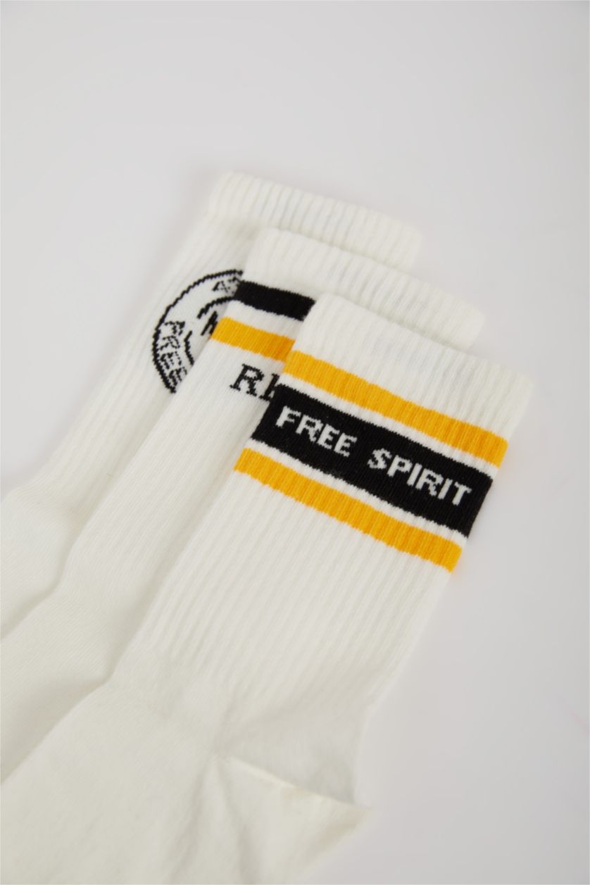 Erkek Beyaz Erkek Rahat Lastikli 3'lü Pamuklu Uzun Çorap
