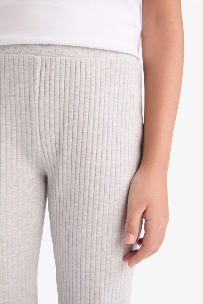 Kız Çocuk - Genç Kız Açık Gri Melange Fitilli Kaşkorse İspanyol Paça Tayt Kız Çocuk