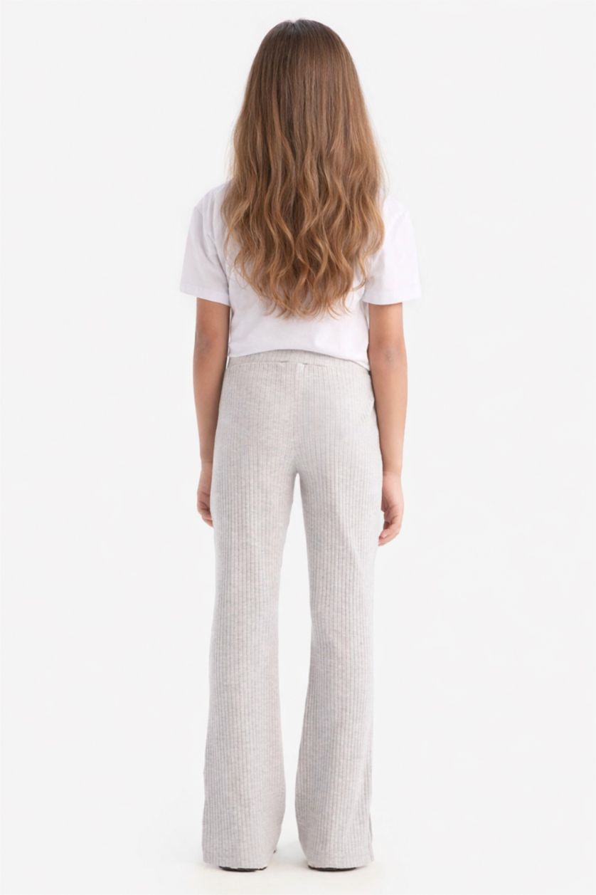 Kız Çocuk - Genç Kız Açık Gri Melange Fitilli Kaşkorse İspanyol Paça Tayt Kız Çocuk