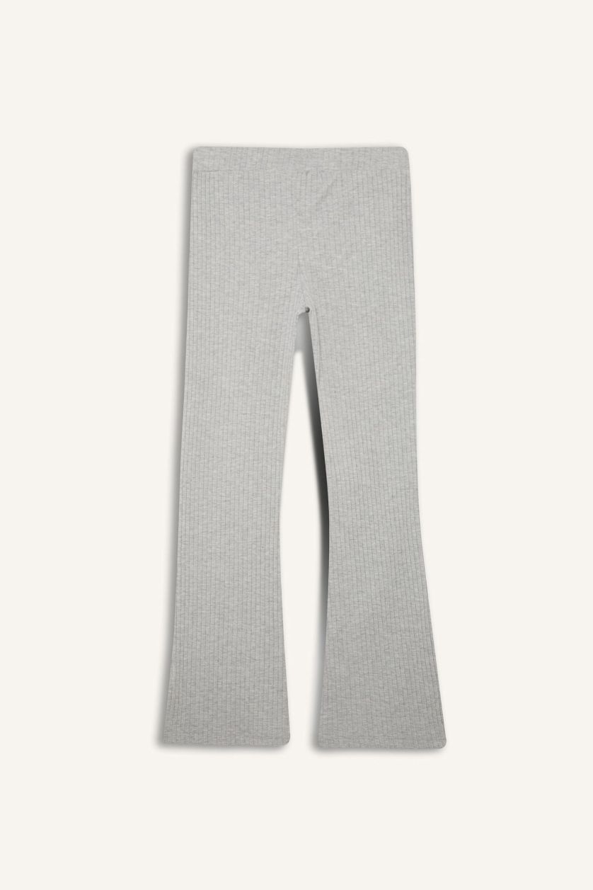 Kız Çocuk - Genç Kız Açık Gri Melange Fitilli Kaşkorse İspanyol Paça Tayt Kız Çocuk