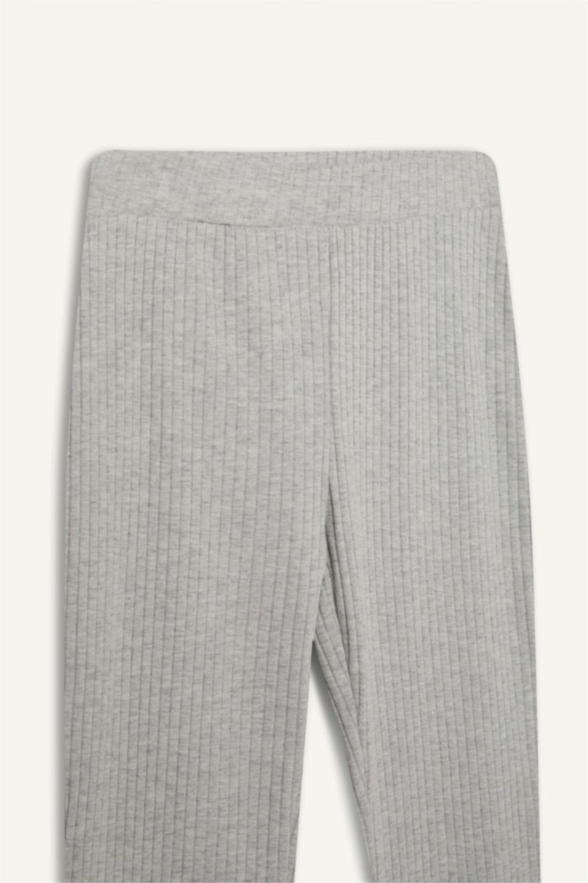 Kız Çocuk - Genç Kız Açık Gri Melange Fitilli Kaşkorse İspanyol Paça Tayt Kız Çocuk