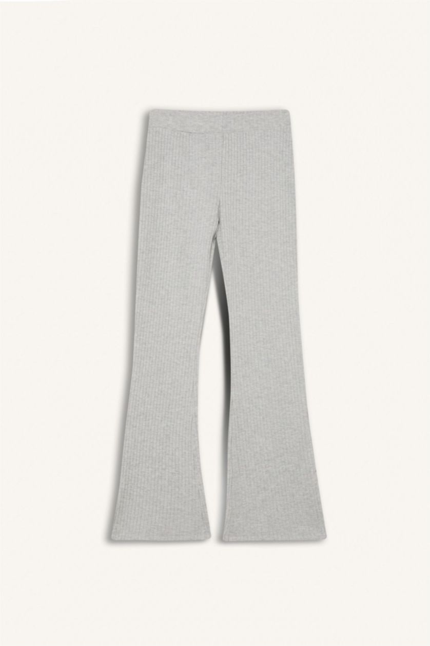 Kız Çocuk - Genç Kız Açık Gri Melange Fitilli Kaşkorse İspanyol Paça Tayt Kız Çocuk