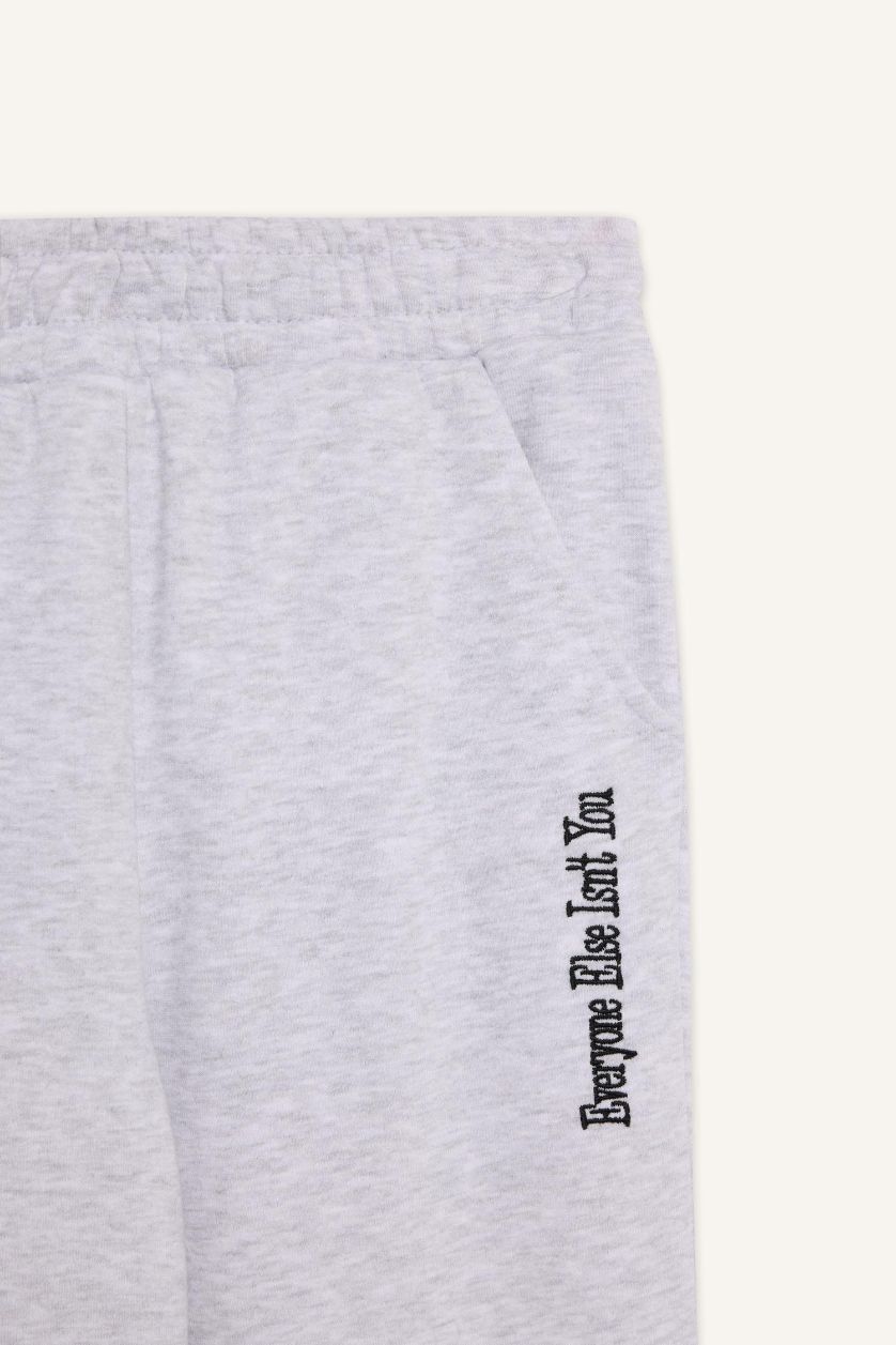 Girls & Teens Light Grey Melange Girl Printed Elastic Waist Leg Jogger Sweatpants