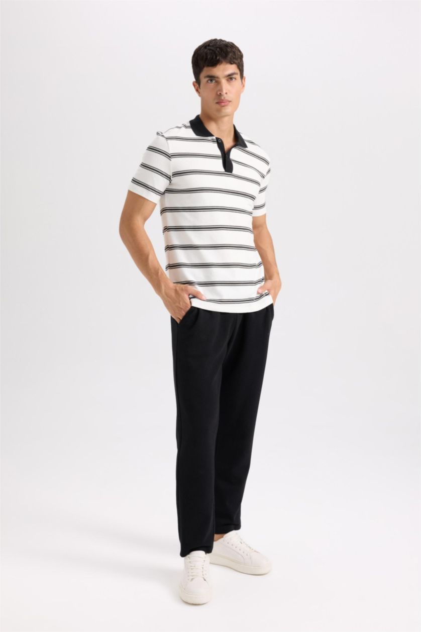 Erkek Siyah Regular Fit Eşofman Altı Beli Bağcıklı Cep Detaylı Düz Paça