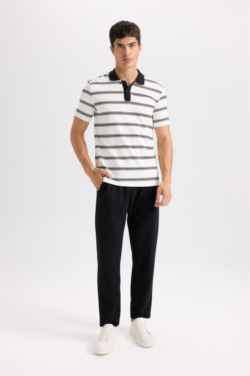 Erkek Siyah Regular Fit Eşofman Altı Beli Bağcıklı Cep Detaylı Düz Paça