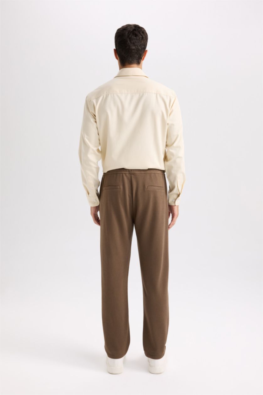Erkek Haki Regular Fit Eşofman Altı Beli Bağcıklı Cep Detaylı Düz Paça