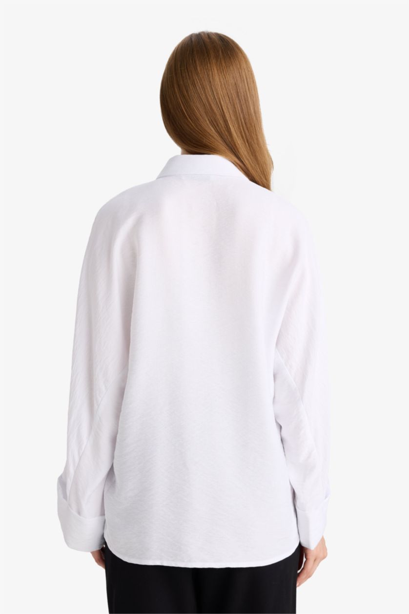 حريمي أبيض تونيك كتان قصة مريحة