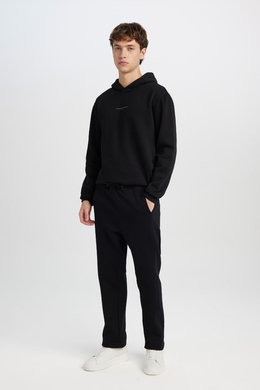 Erkek Siyah Regular Fit Eşofman Altı Beli Lastikli Basic Düz Cepli Düz Paça