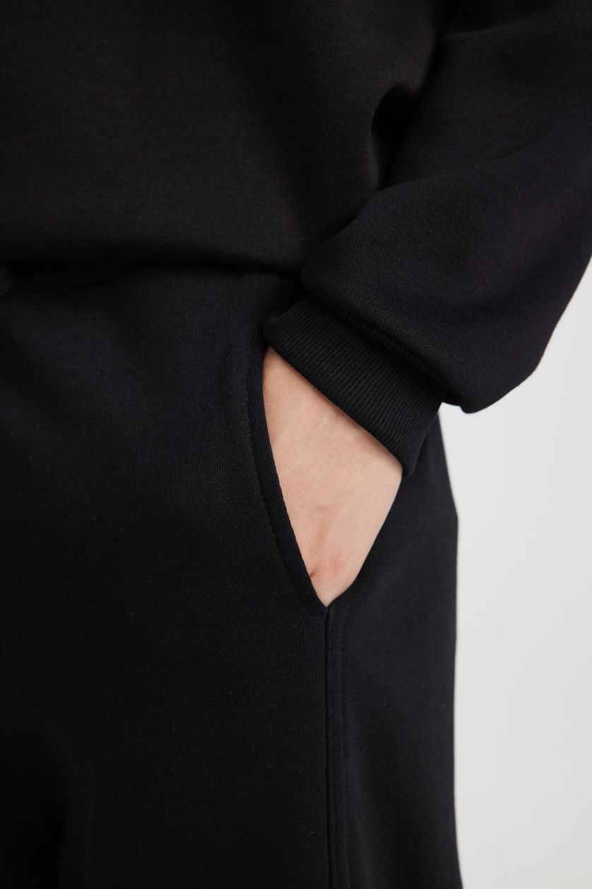 Erkek Siyah Regular Fit Eşofman Altı Beli Lastikli Basic Düz Cepli Düz Paça