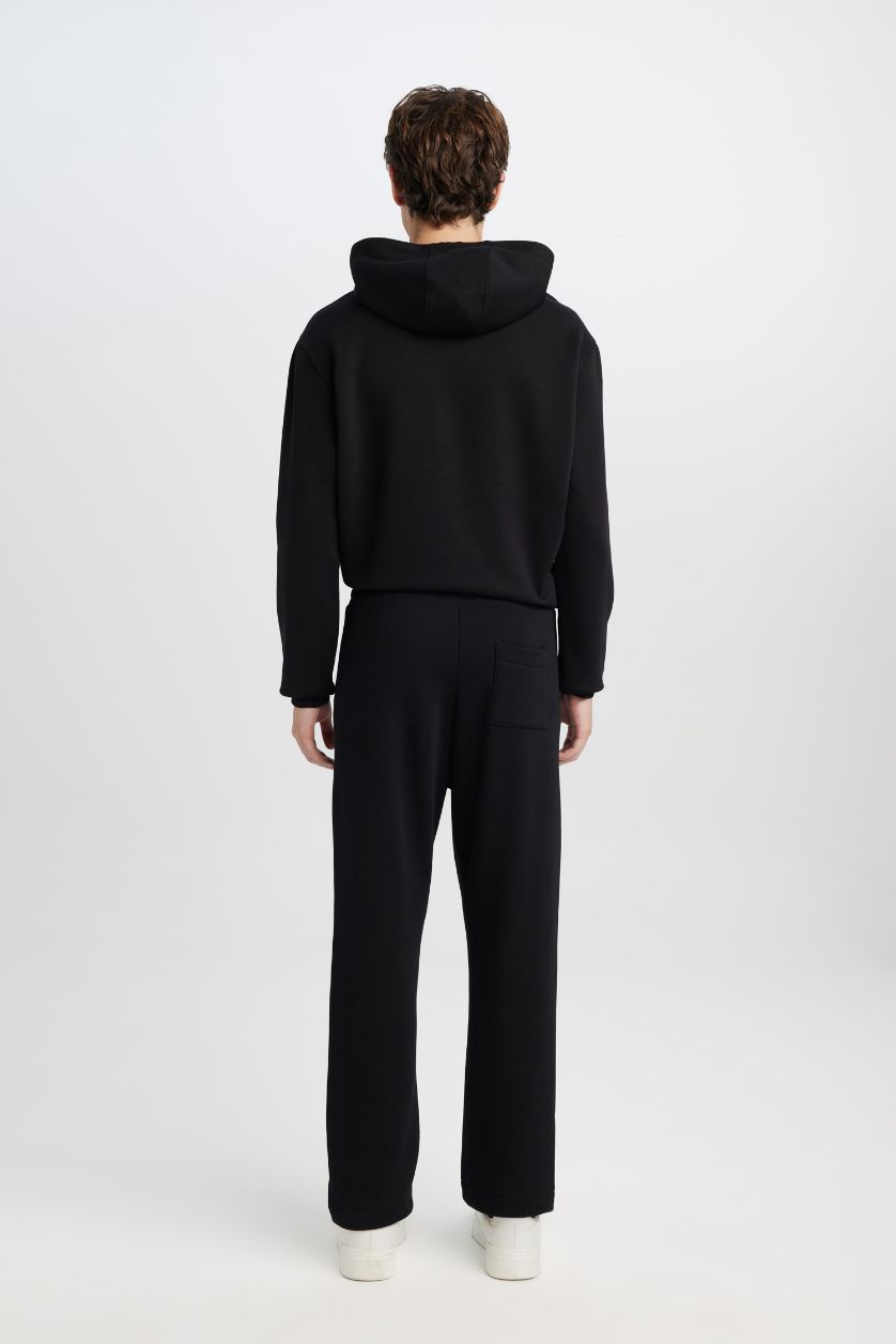 Erkek Siyah Regular Fit Eşofman Altı Beli Lastikli Basic Düz Cepli Düz Paça