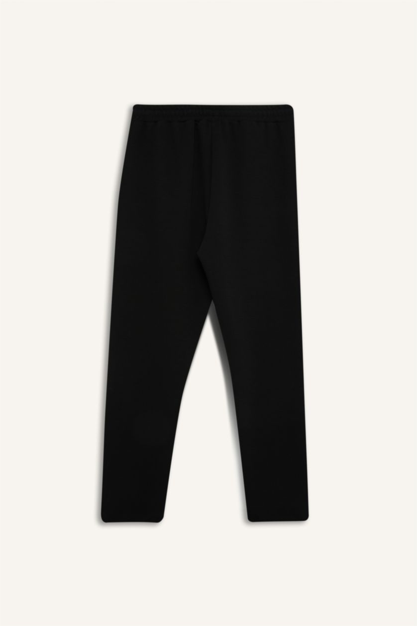 Erkek Siyah Siyah Eşofman Altı Çapraz Dokuma Slim Fit Dar Kesim Beli Bağcıklı Cepli Düz Paça