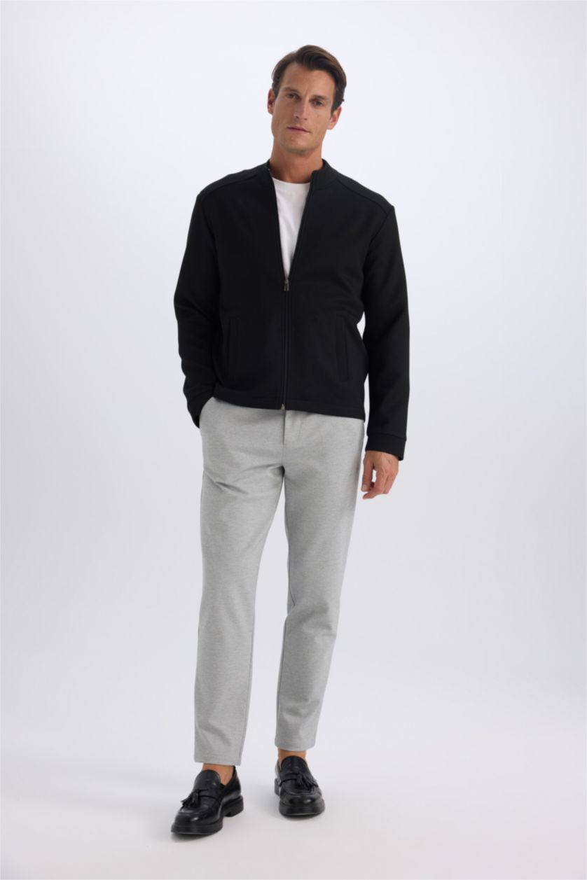 MAN Black Slim Fit College Collar Seasonal Zippered Bomber Jacket