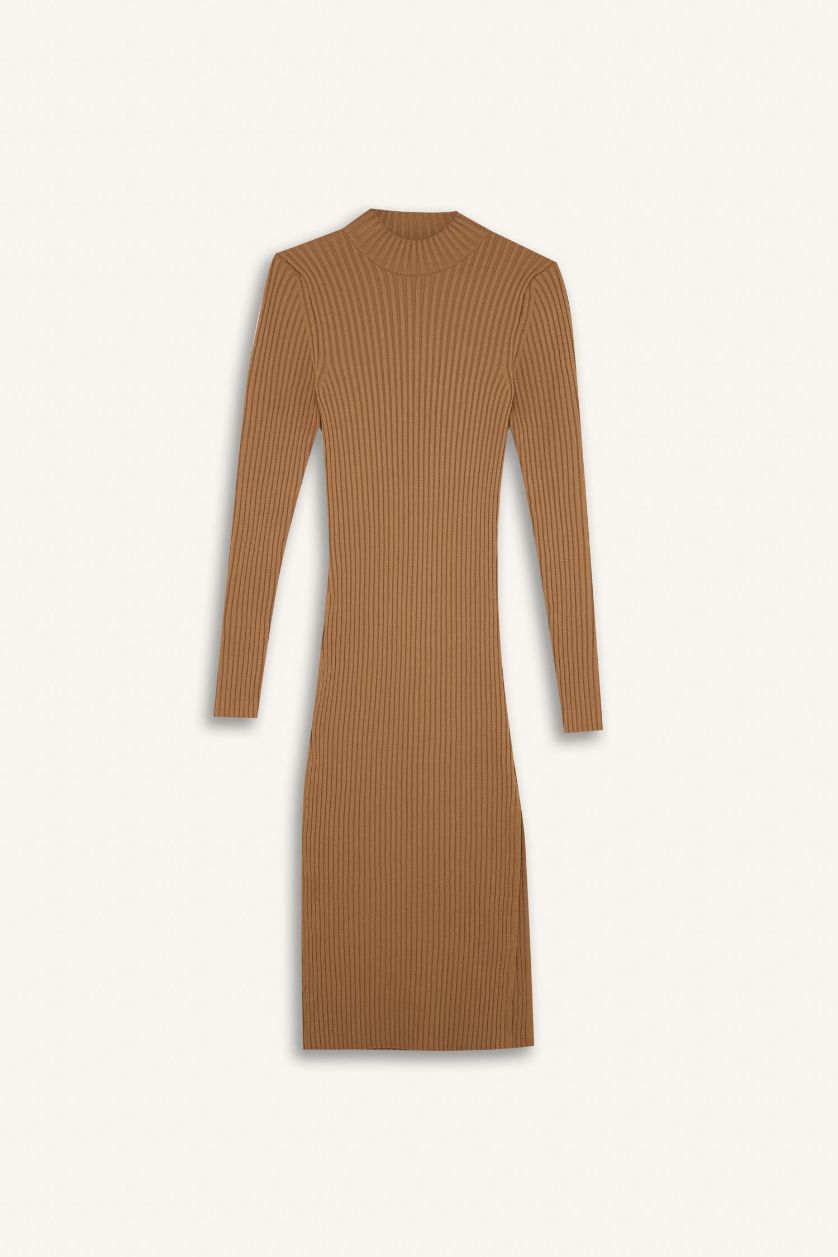 Женщины Верблюжья шерсть Платье приталенного кроя с длинным рукавом