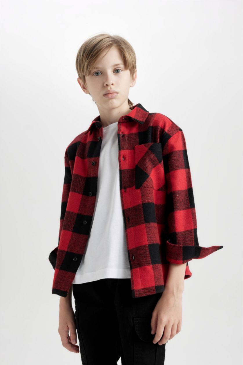 BOYS & TEENS Red Boy Oversize Polo Neck Cotton Basic Shirt