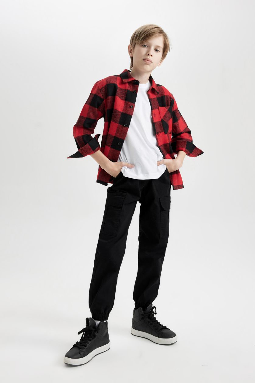 BOYS & TEENS Red Boy Oversize Polo Neck Cotton Basic Shirt