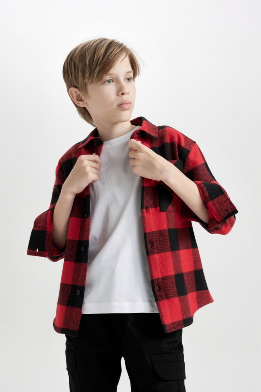 BOYS & TEENS Red Boy Oversize Polo Neck Cotton Basic Shirt